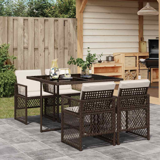 vidaXL 5 Piece Garden Dining Set with Cushions Brown Poly Rattan