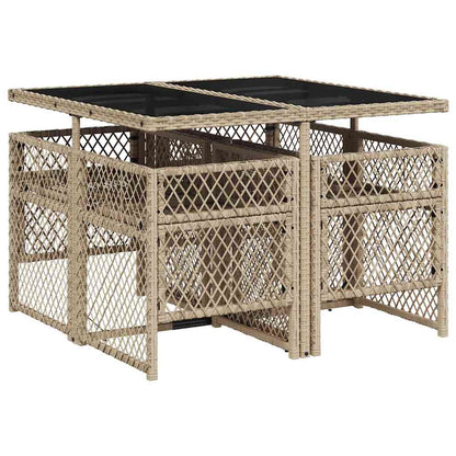 vidaXL 5 Piece Garden Dining Set with Cushions Beige Poly Rattan