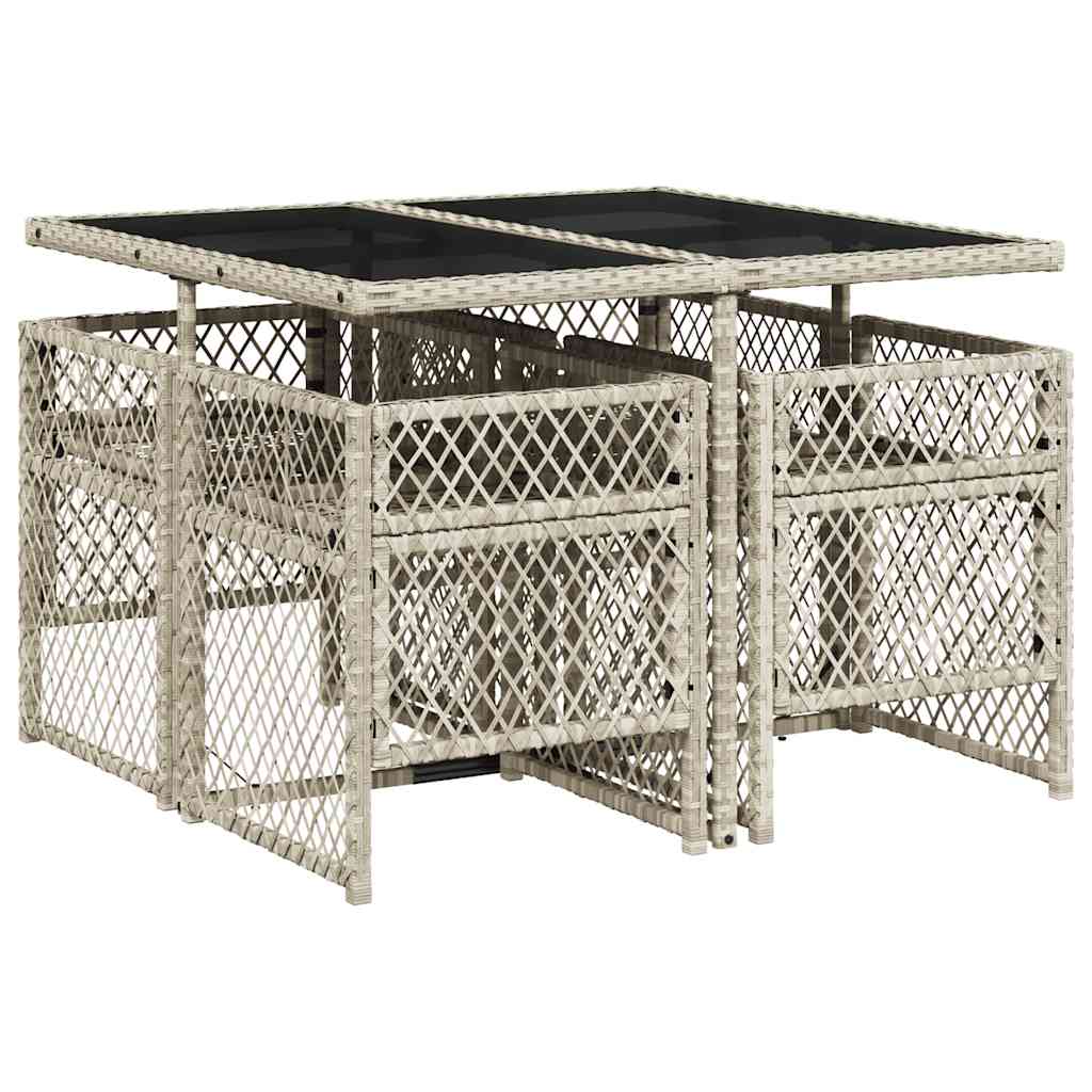 vidaXL 5 Piece Garden Dining Set with Cushions Light Grey Poly Rattan