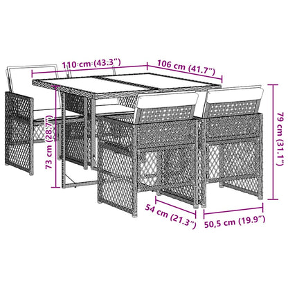 vidaXL 5 Piece Garden Dining Set with Cushions Light Grey Poly Rattan