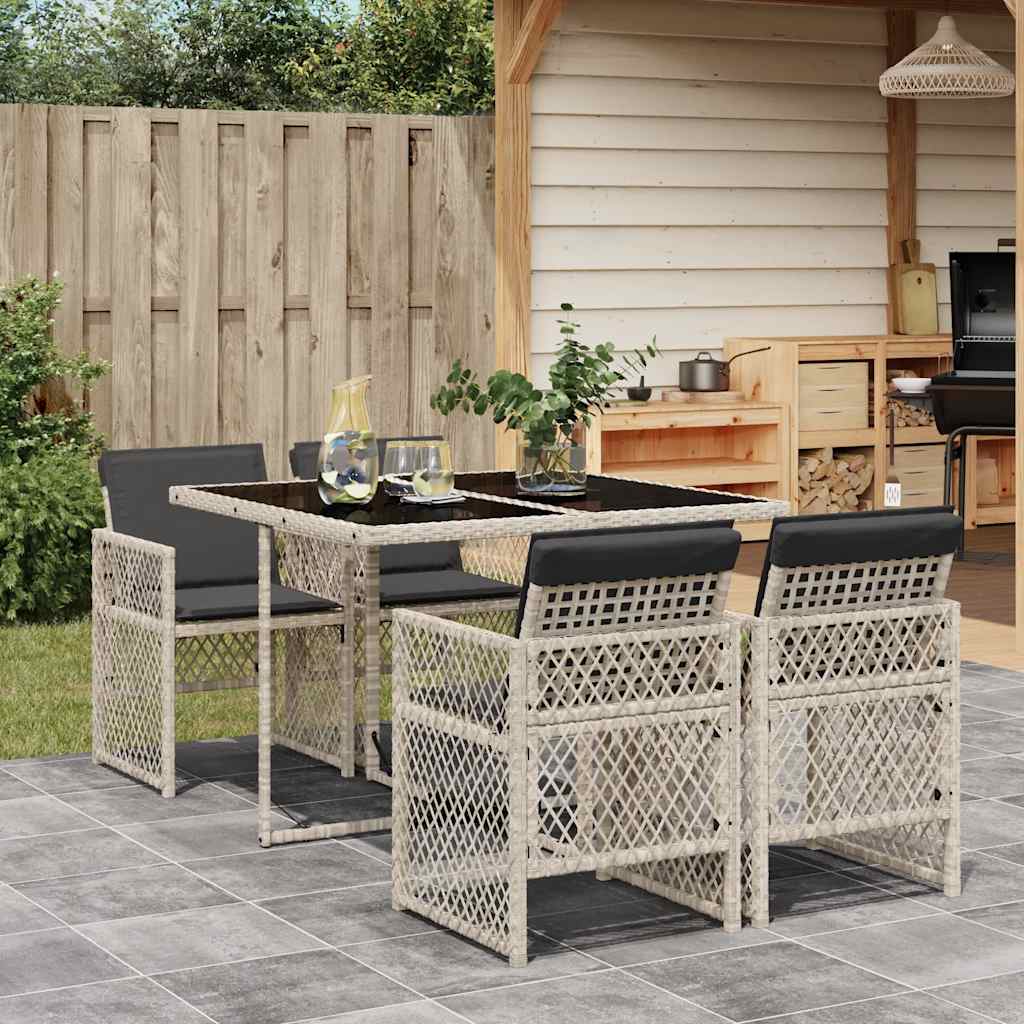 vidaXL 5 Piece Garden Dining Set with Cushions Light Grey Poly Rattan