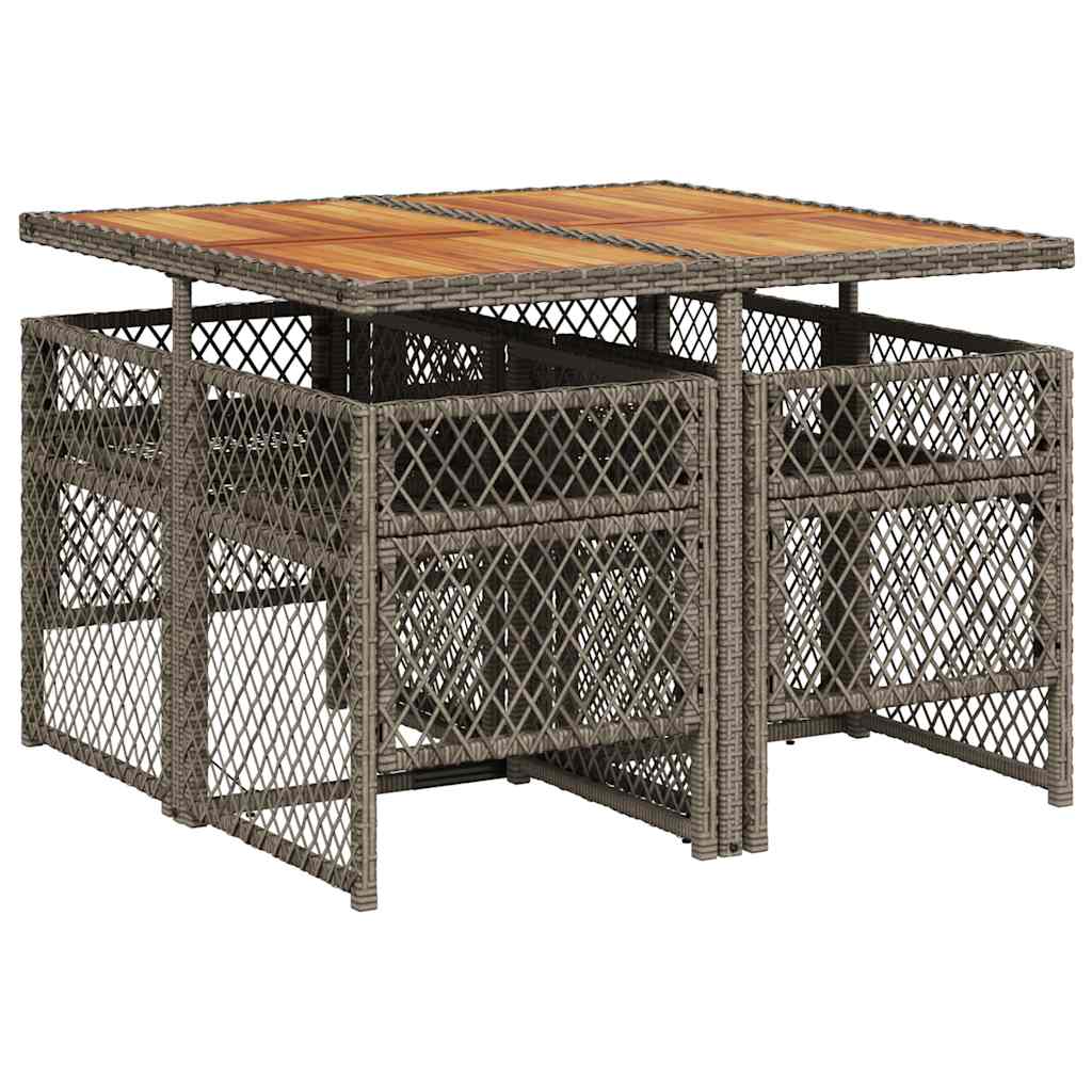 vidaXL 5 Piece Garden Dining Set with Cushions Grey Poly Rattan