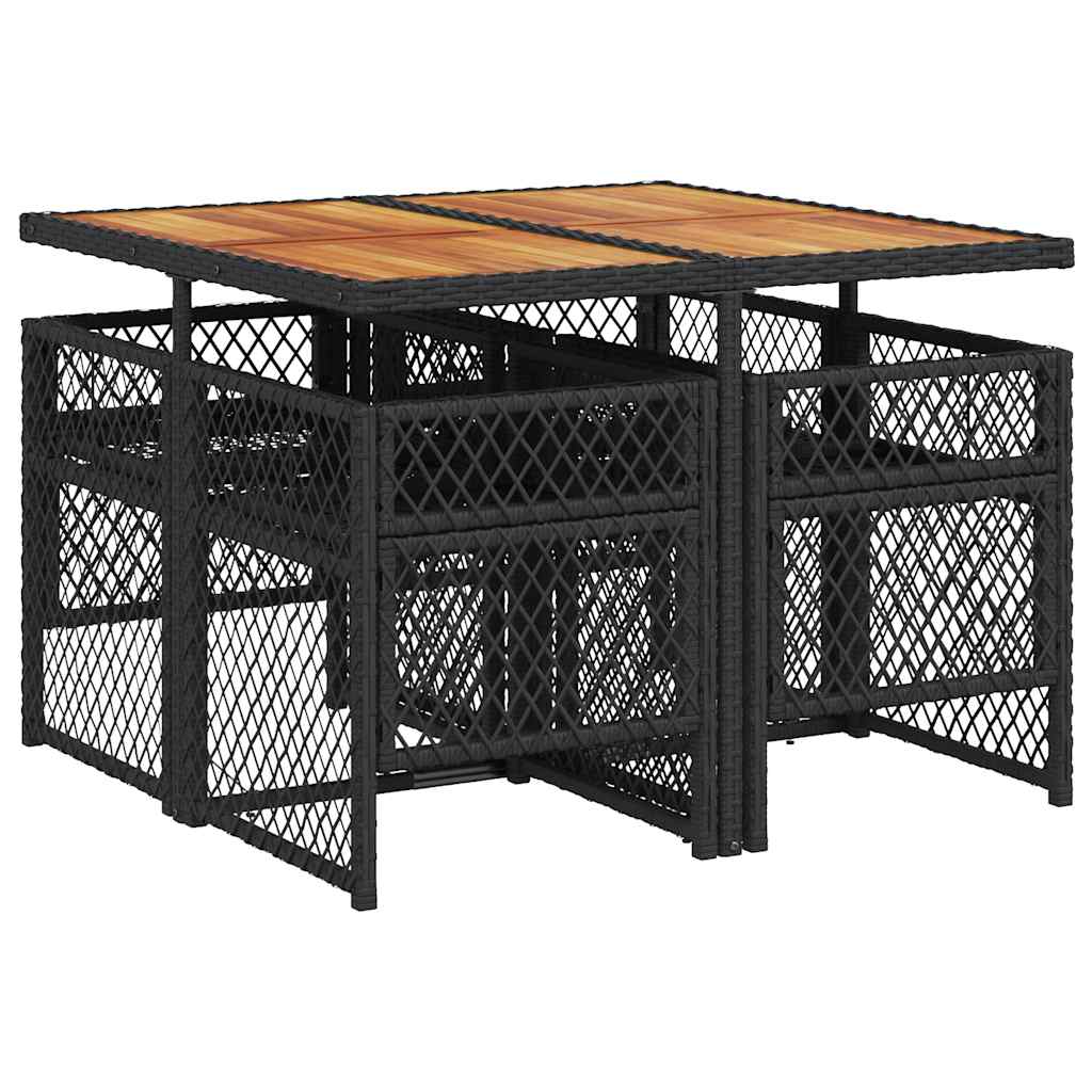 vidaXL 5 Piece Garden Dining Set with Cushions Black Poly Rattan