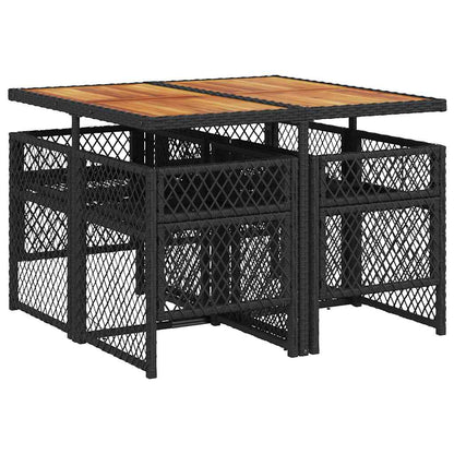 vidaXL 5 Piece Garden Dining Set with Cushions Black Poly Rattan