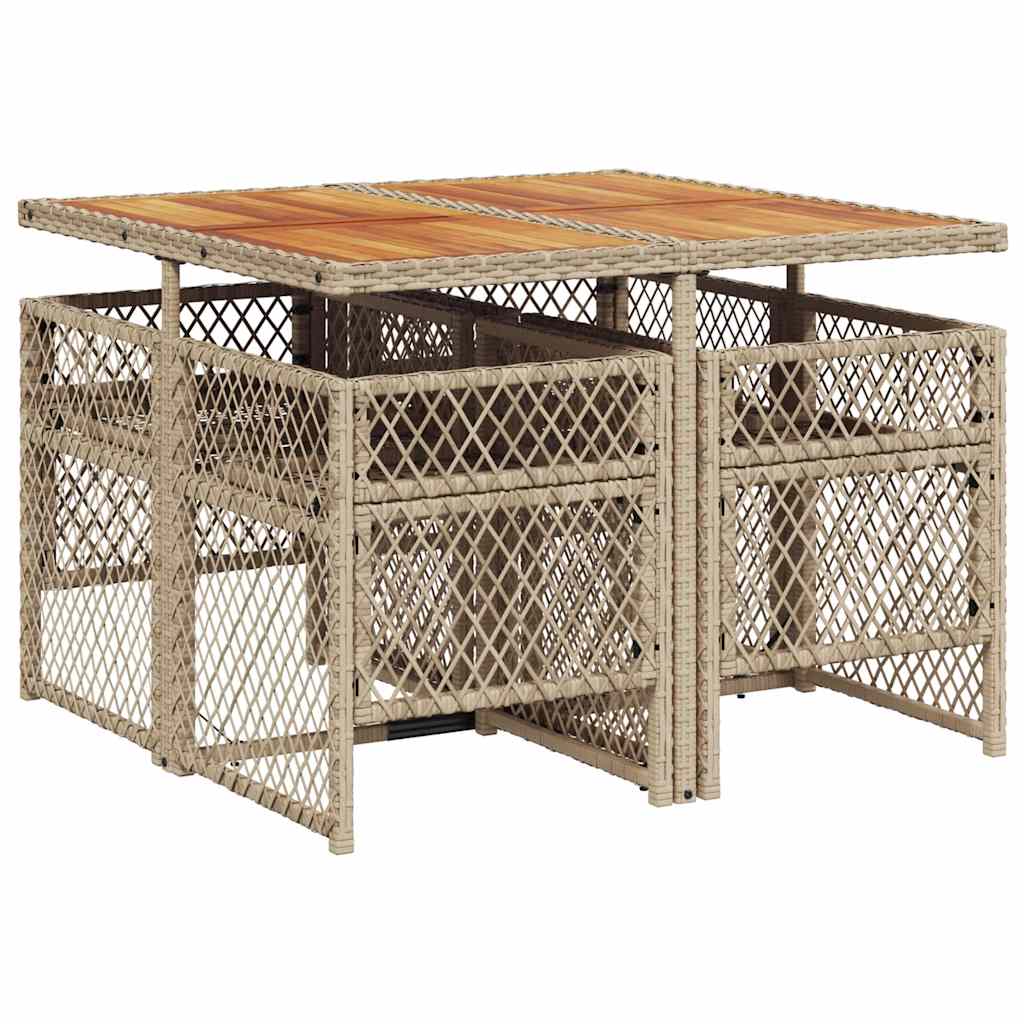 vidaXL 5 Piece Garden Dining Set with Cushions Beige Poly Rattan