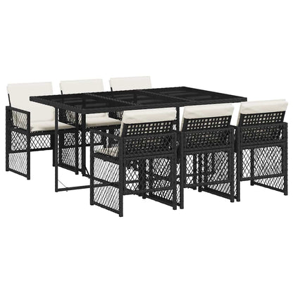 vidaXL 7 Piece Garden Dining Set with Cushions Black Poly Rattan