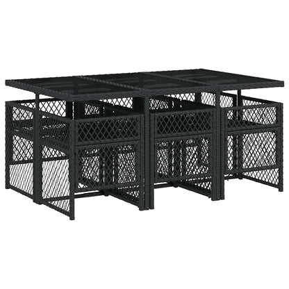 vidaXL 7 Piece Garden Dining Set with Cushions Black Poly Rattan