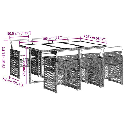 vidaXL 7 Piece Garden Dining Set with Cushions Black Poly Rattan