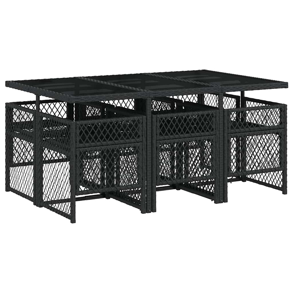 vidaXL 7 Piece Garden Dining Set with Cushions Black Poly Rattan