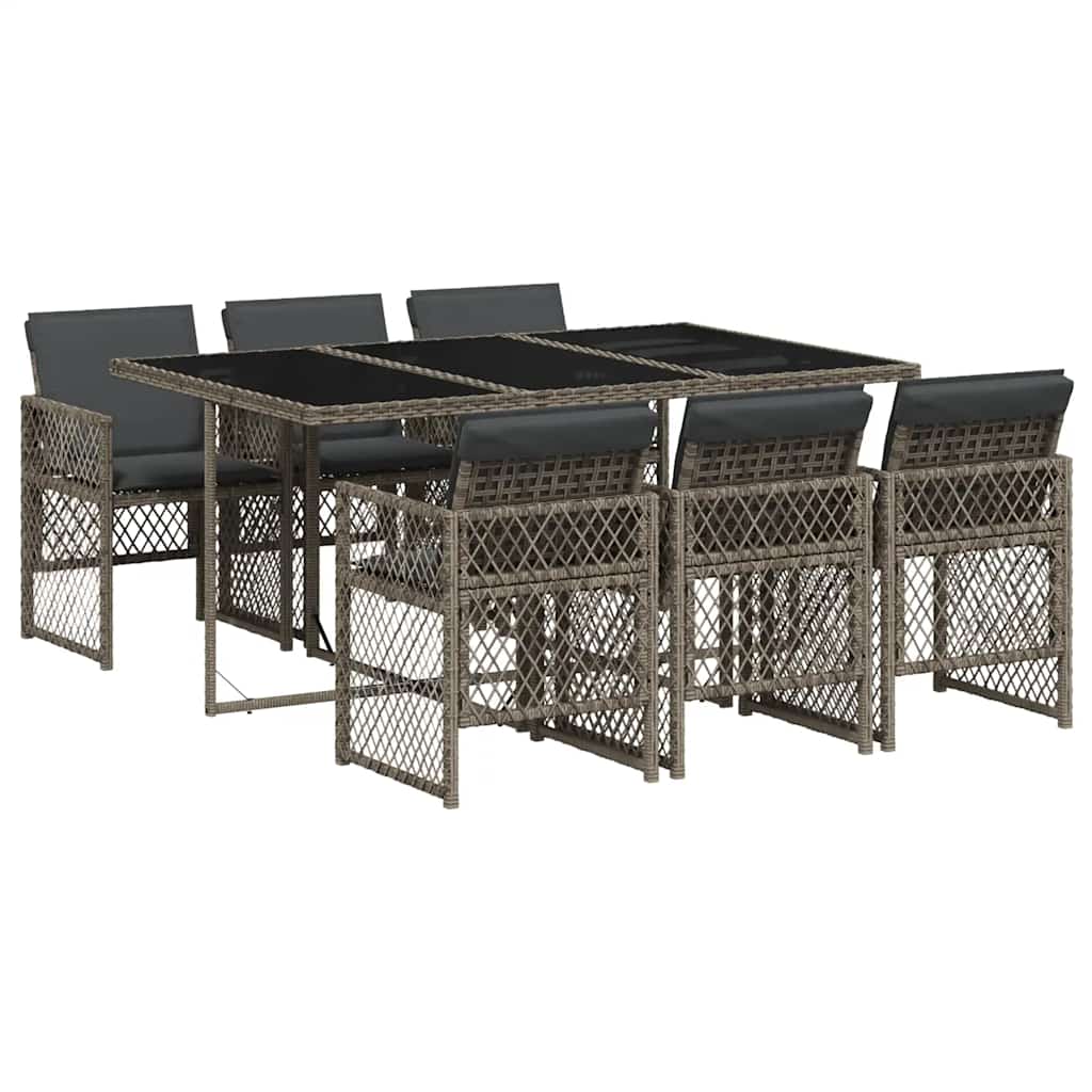 vidaXL 7 Piece Garden Dining Set with Cushions Grey Poly Rattan