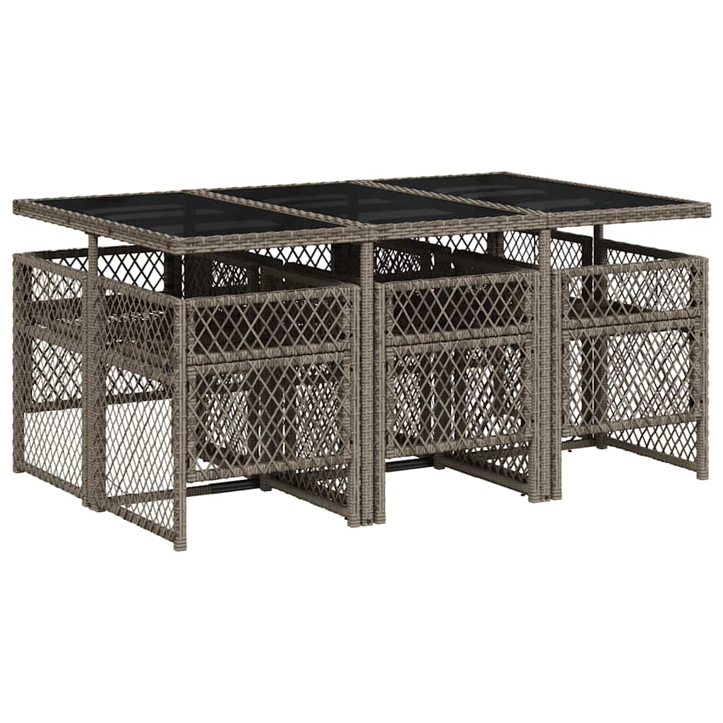 vidaXL 7 Piece Garden Dining Set with Cushions Grey Poly Rattan