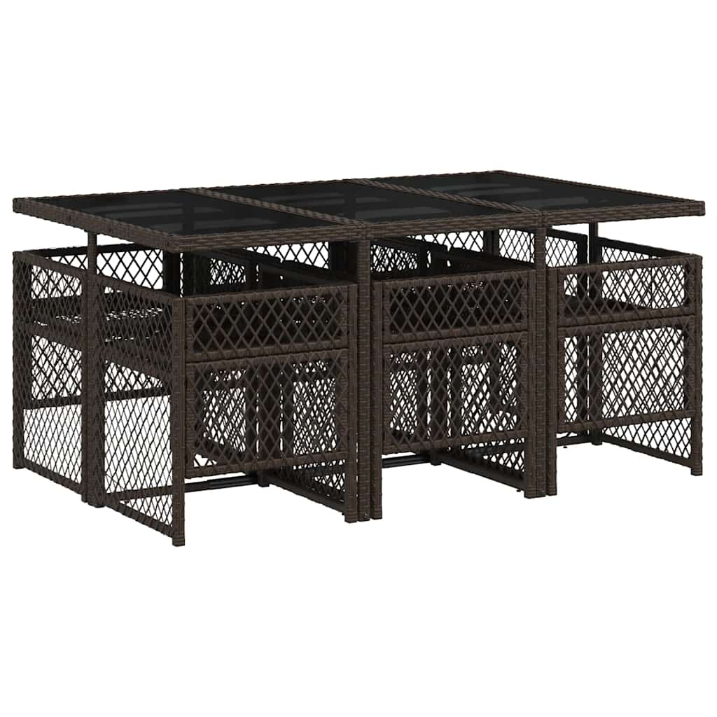 vidaXL 7 Piece Garden Dining Set with Cushions Brown Poly Rattan