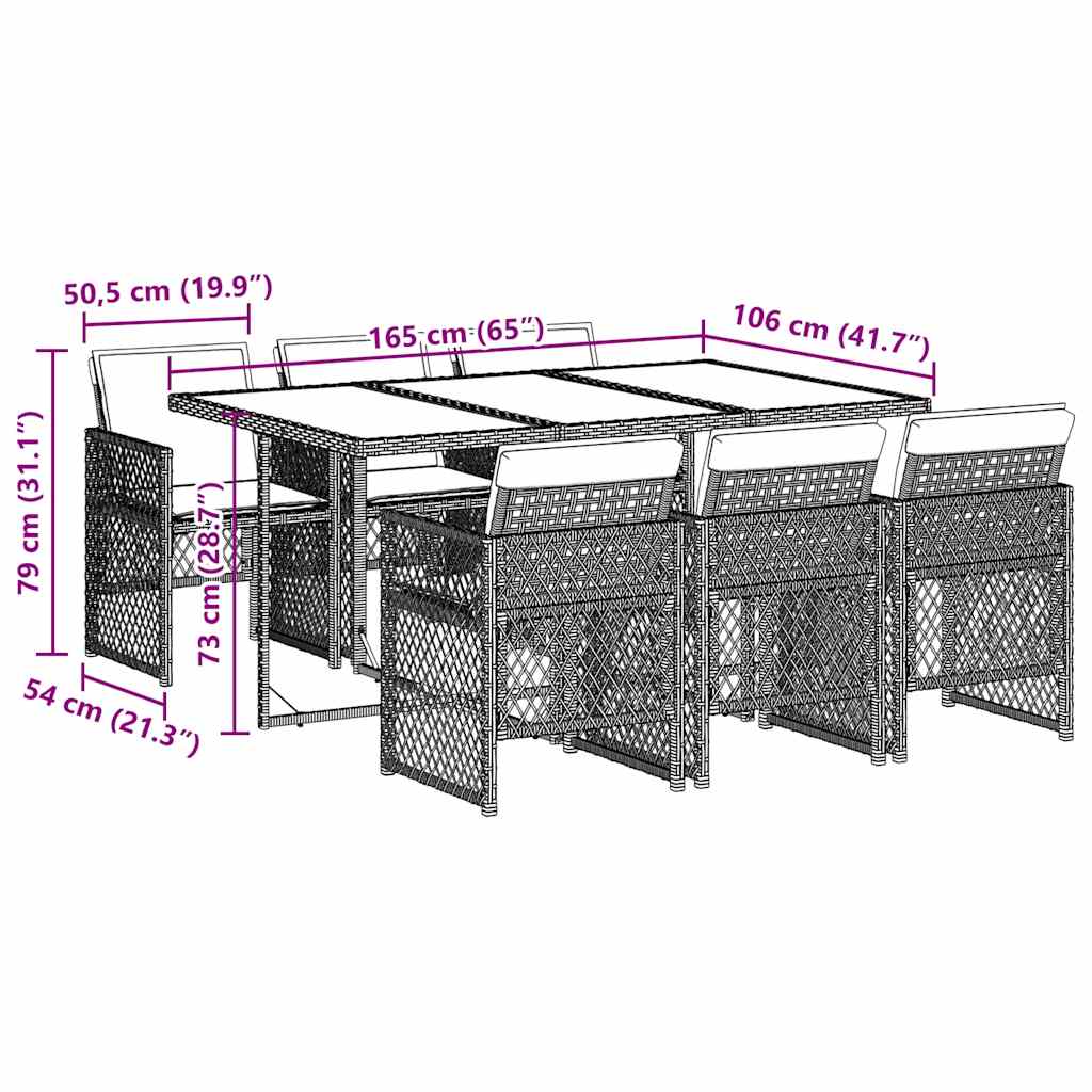 vidaXL 7 Piece Garden Dining Set with Cushions Brown Poly Rattan
