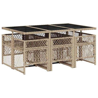 vidaXL 7 Piece Garden Dining Set with Cushions Beige Poly Rattan