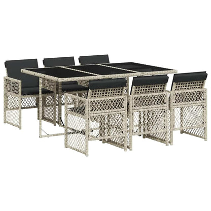 vidaXL 7 Piece Garden Dining Set with Cushions Light Grey Poly Rattan