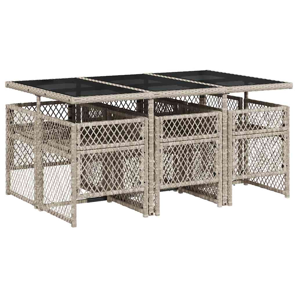 vidaXL 7 Piece Garden Dining Set with Cushions Light Grey Poly Rattan