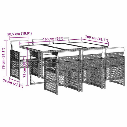 vidaXL 7 Piece Garden Dining Set with Cushions Light Grey Poly Rattan