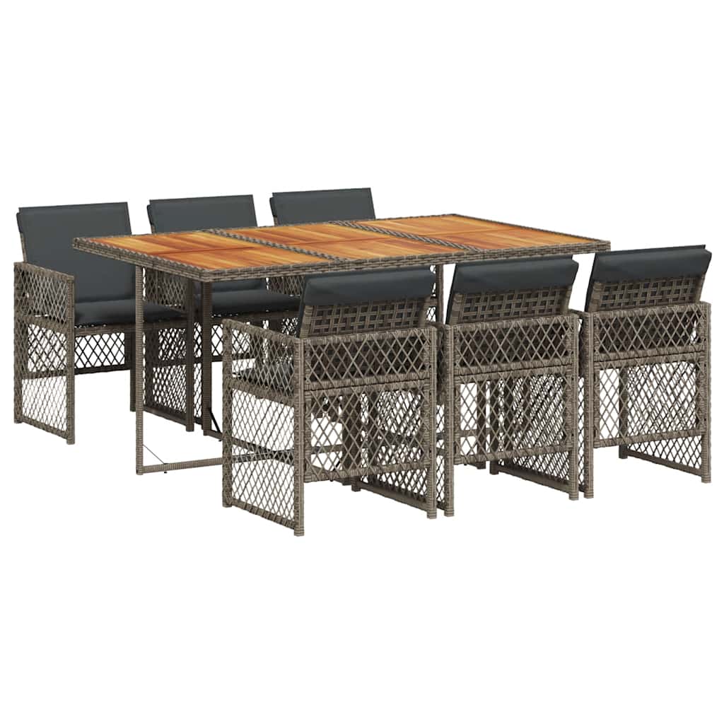 vidaXL 7 Piece Garden Dining Set with Cushions Grey Poly Rattan