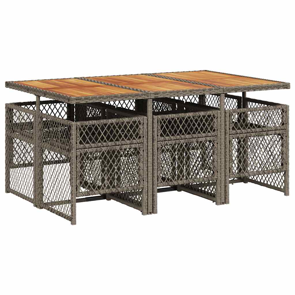 vidaXL 7 Piece Garden Dining Set with Cushions Grey Poly Rattan