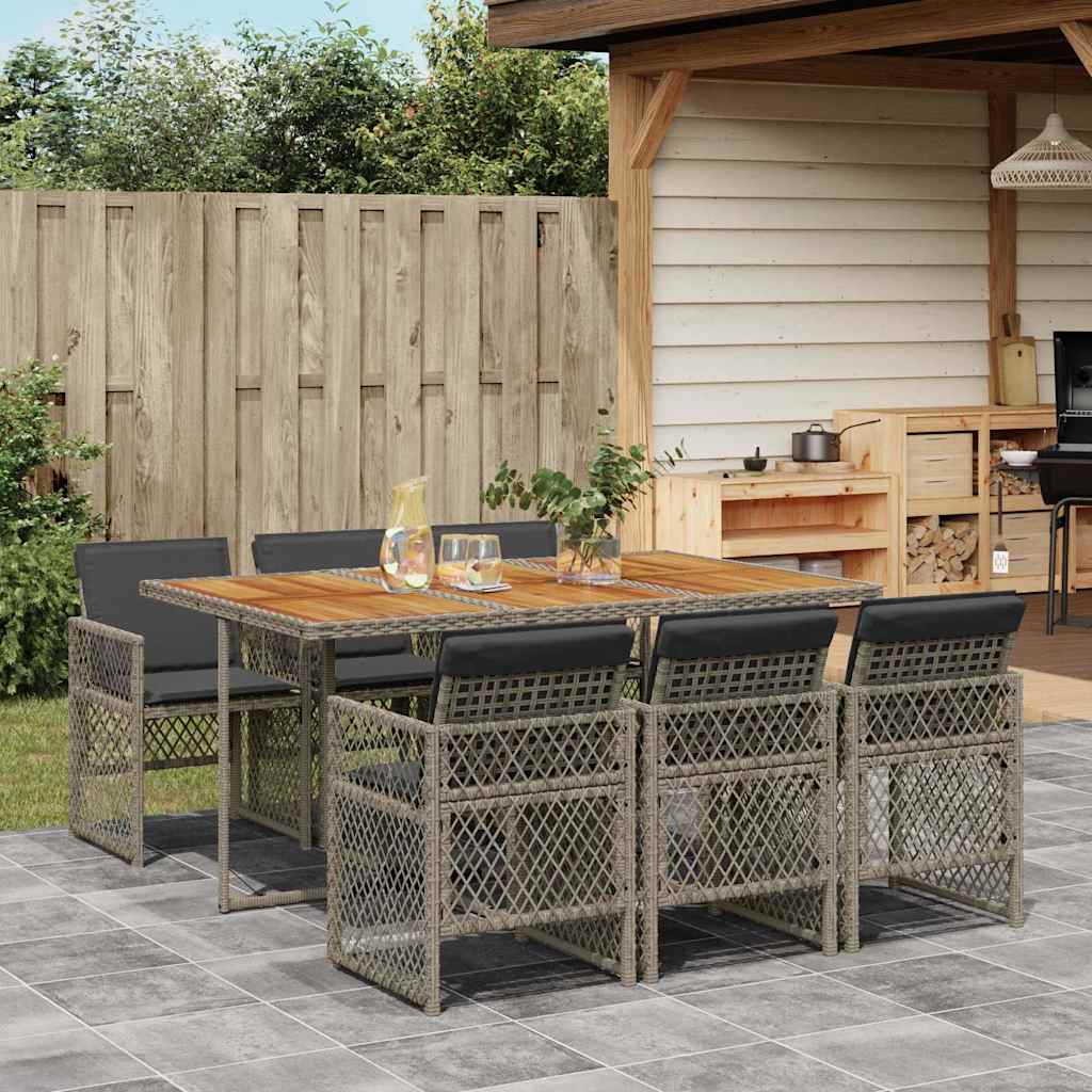 vidaXL 7 Piece Garden Dining Set with Cushions Grey Poly Rattan