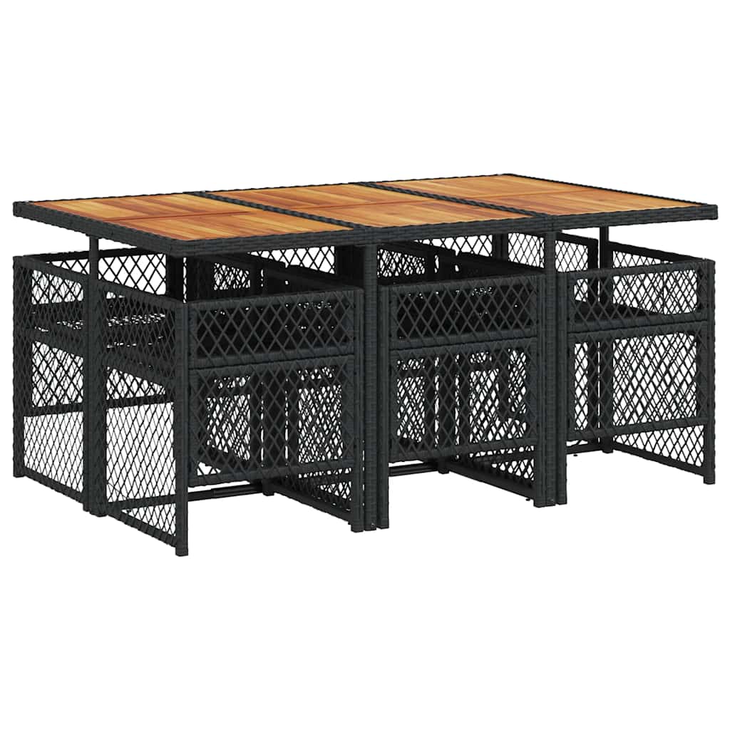 vidaXL 7 Piece Garden Dining Set with Cushions Black Poly Rattan