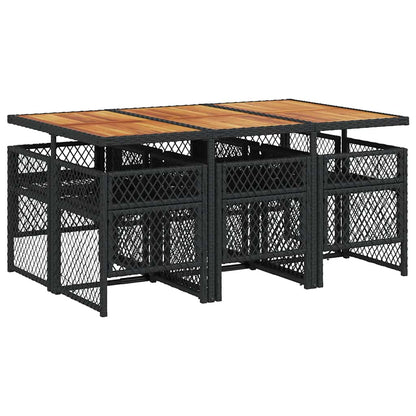 vidaXL 7 Piece Garden Dining Set with Cushions Black Poly Rattan