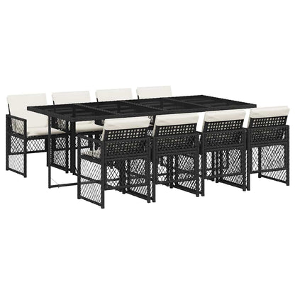 vidaXL 9 Piece Garden Dining Set with Cushions Black Poly Rattan