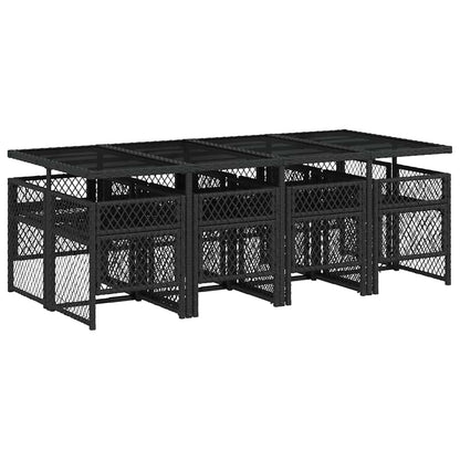 vidaXL 9 Piece Garden Dining Set with Cushions Black Poly Rattan