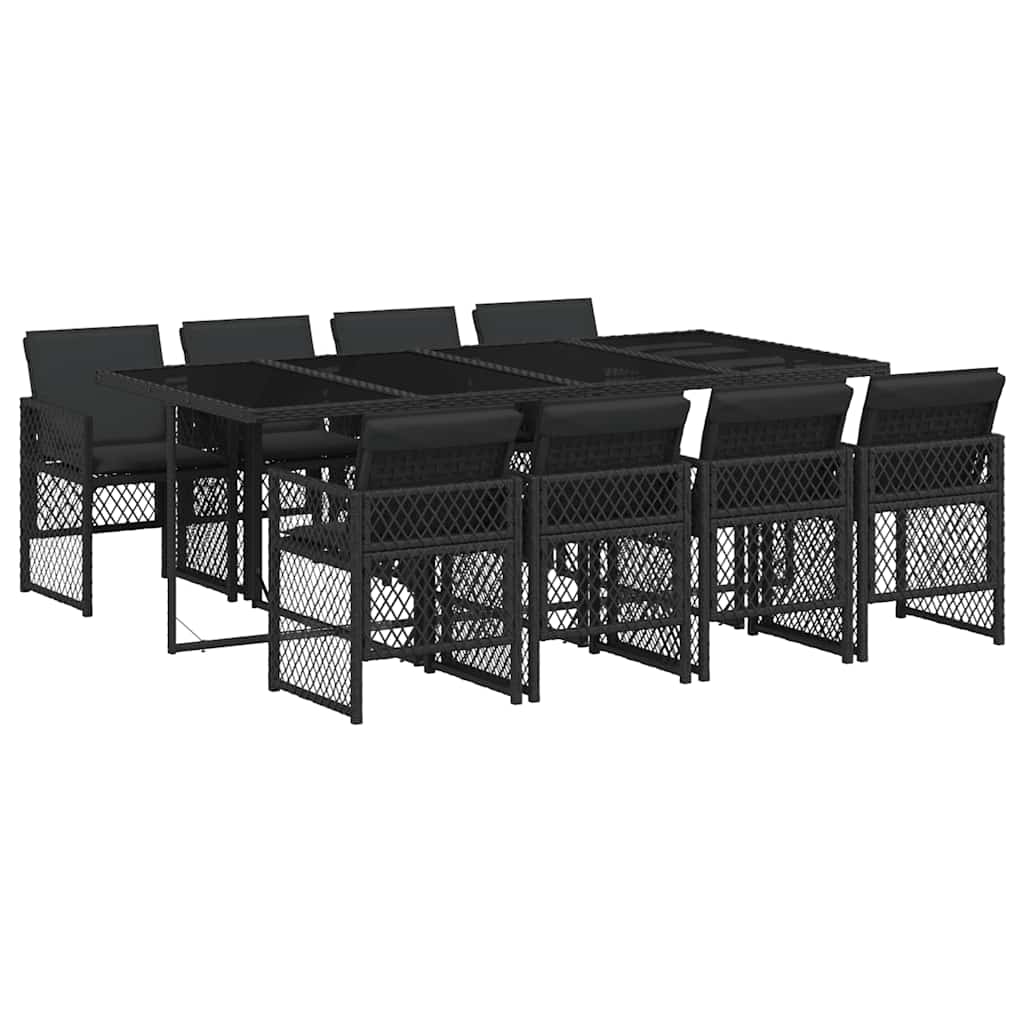 vidaXL 9 Piece Garden Dining Set with Cushions Black Poly Rattan