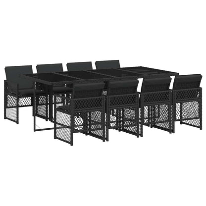 vidaXL 9 Piece Garden Dining Set with Cushions Black Poly Rattan