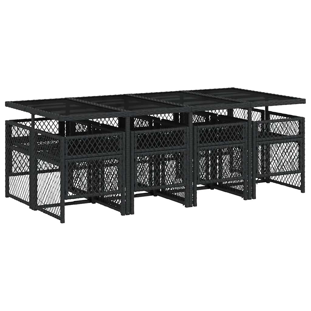 vidaXL 9 Piece Garden Dining Set with Cushions Black Poly Rattan