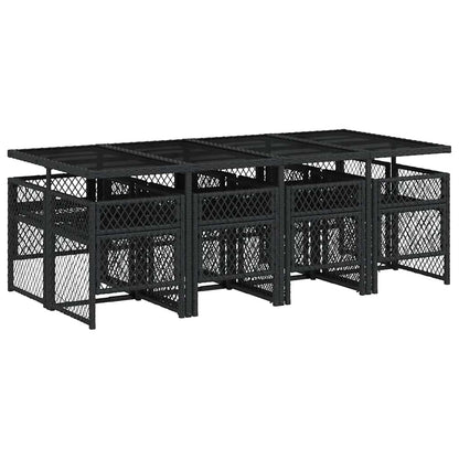 vidaXL 9 Piece Garden Dining Set with Cushions Black Poly Rattan