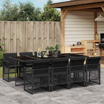 vidaXL 9 Piece Garden Dining Set with Cushions Black Poly Rattan