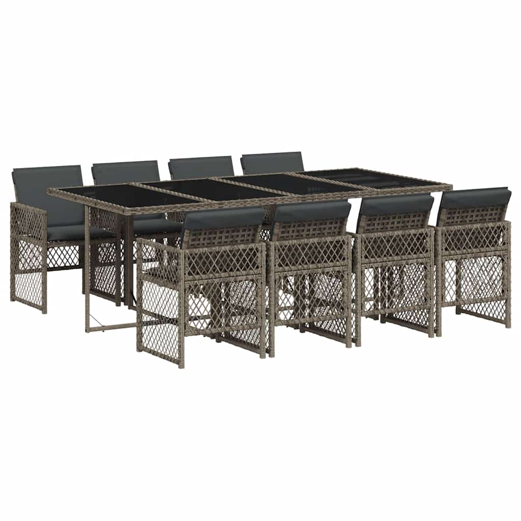 vidaXL 9 Piece Garden Dining Set with Cushions Grey Poly Rattan