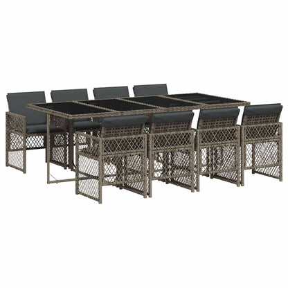 vidaXL 9 Piece Garden Dining Set with Cushions Grey Poly Rattan