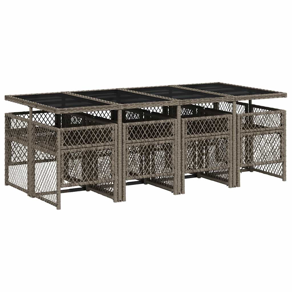 vidaXL 9 Piece Garden Dining Set with Cushions Grey Poly Rattan