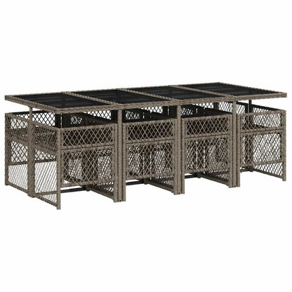 vidaXL 9 Piece Garden Dining Set with Cushions Grey Poly Rattan