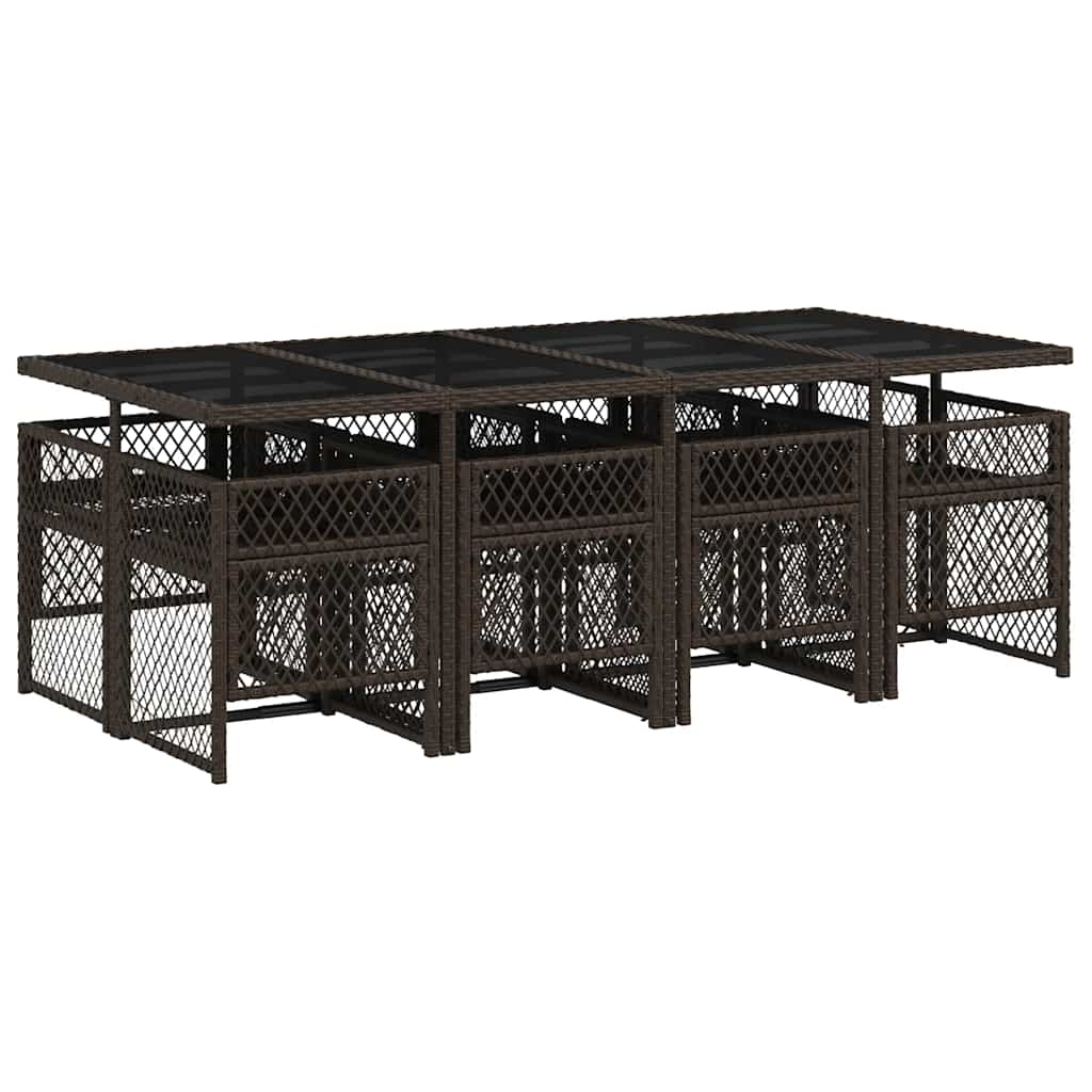 vidaXL 9 Piece Garden Dining Set with Cushions Brown Poly Rattan