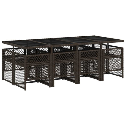 vidaXL 9 Piece Garden Dining Set with Cushions Brown Poly Rattan
