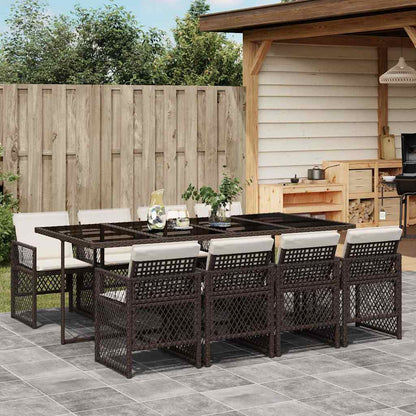 vidaXL 9 Piece Garden Dining Set with Cushions Brown Poly Rattan