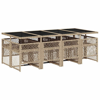 vidaXL 9 Piece Garden Dining Set with Cushions Beige Poly Rattan