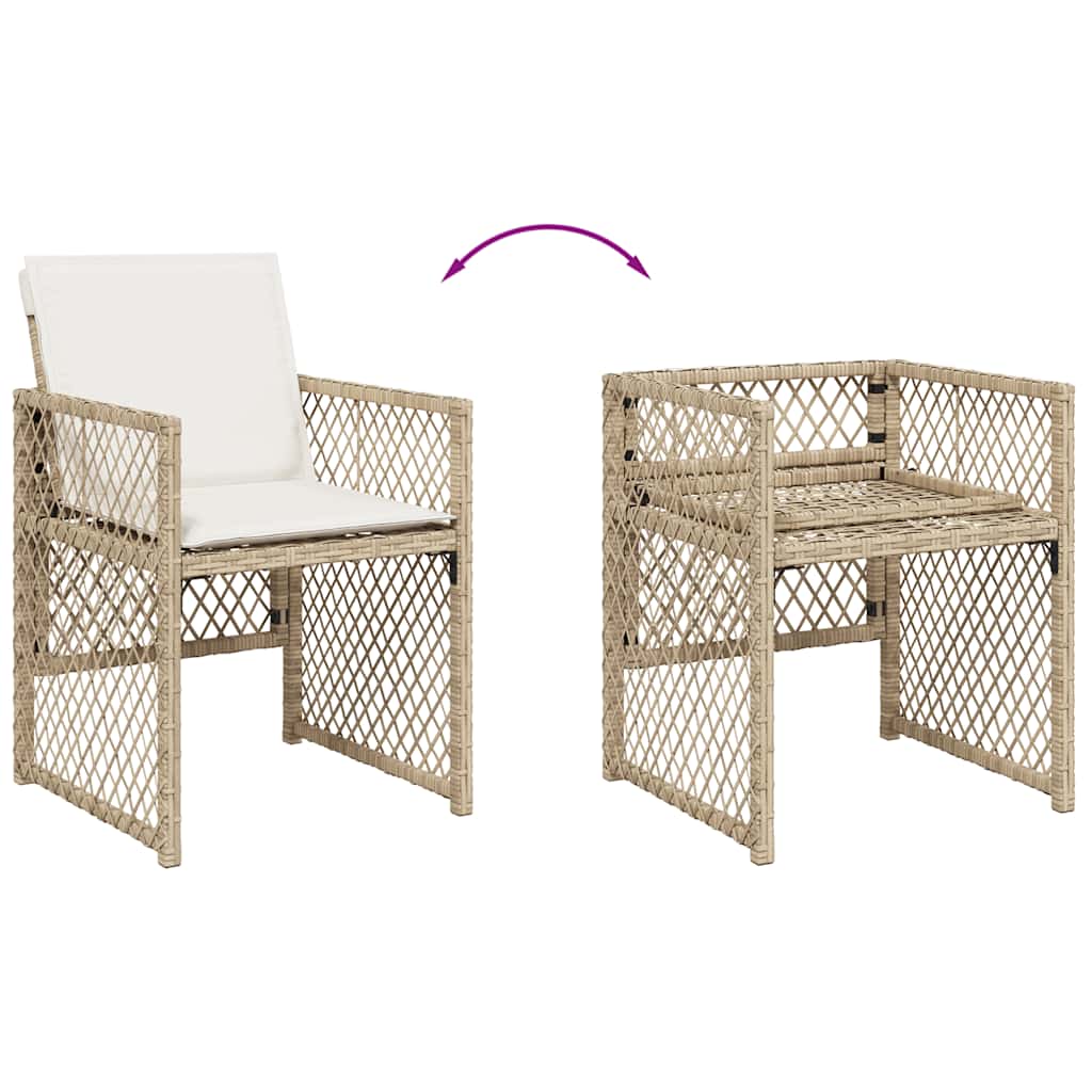 vidaXL 9 Piece Garden Dining Set with Cushions Beige Poly Rattan