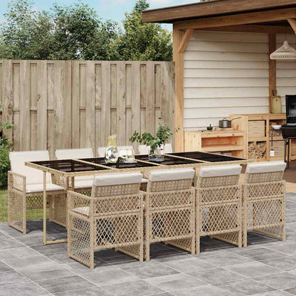 vidaXL 9 Piece Garden Dining Set with Cushions Beige Poly Rattan