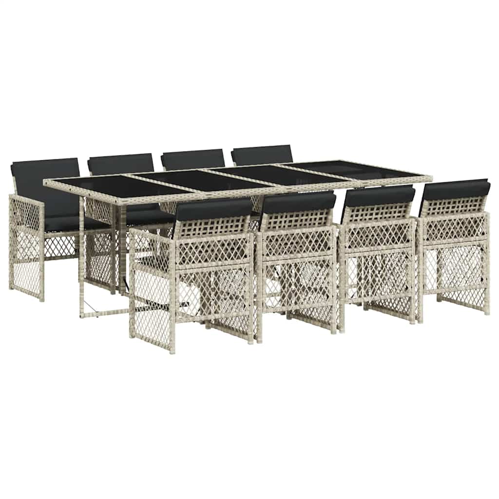 vidaXL 9 Piece Garden Dining Set with Cushions Light Grey Poly Rattan