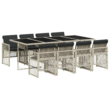 vidaXL 9 Piece Garden Dining Set with Cushions Light Grey Poly Rattan