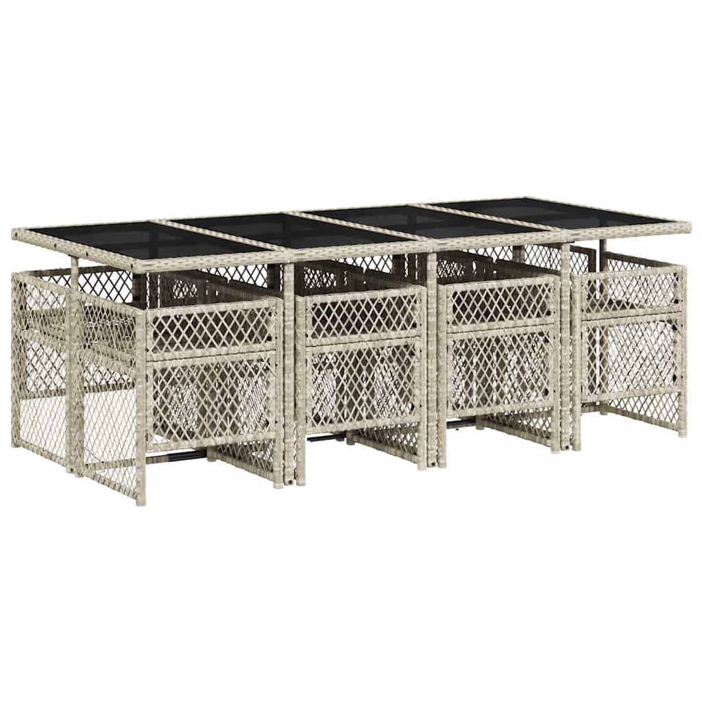vidaXL 9 Piece Garden Dining Set with Cushions Light Grey Poly Rattan