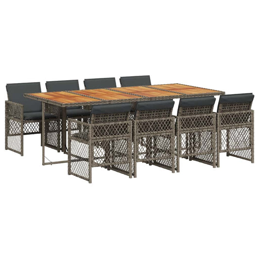 vidaXL 9 Piece Garden Dining Set with Cushions Grey Poly Rattan