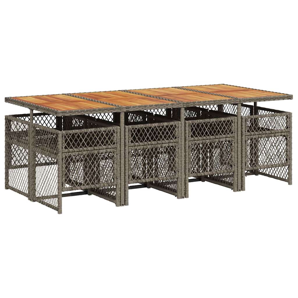 vidaXL 9 Piece Garden Dining Set with Cushions Grey Poly Rattan