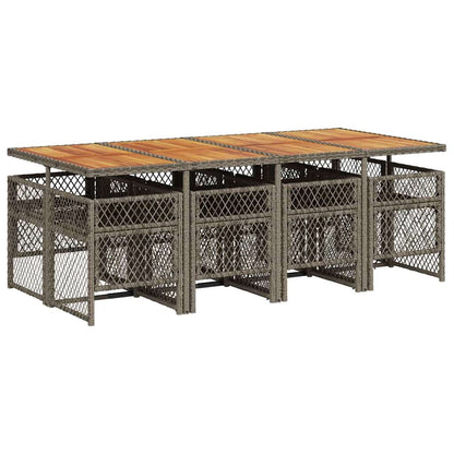 vidaXL 9 Piece Garden Dining Set with Cushions Grey Poly Rattan
