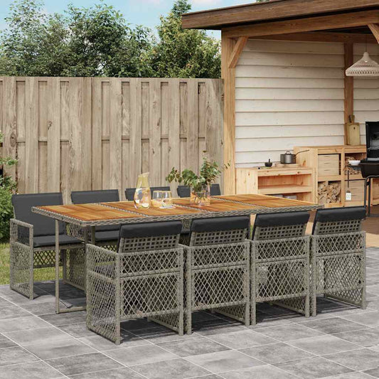 vidaXL 9 Piece Garden Dining Set with Cushions Grey Poly Rattan